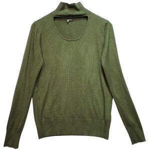 Vila Milano Womens Cutout Turtleneck Sweater Knit Long Sleeve Size L Olive Green